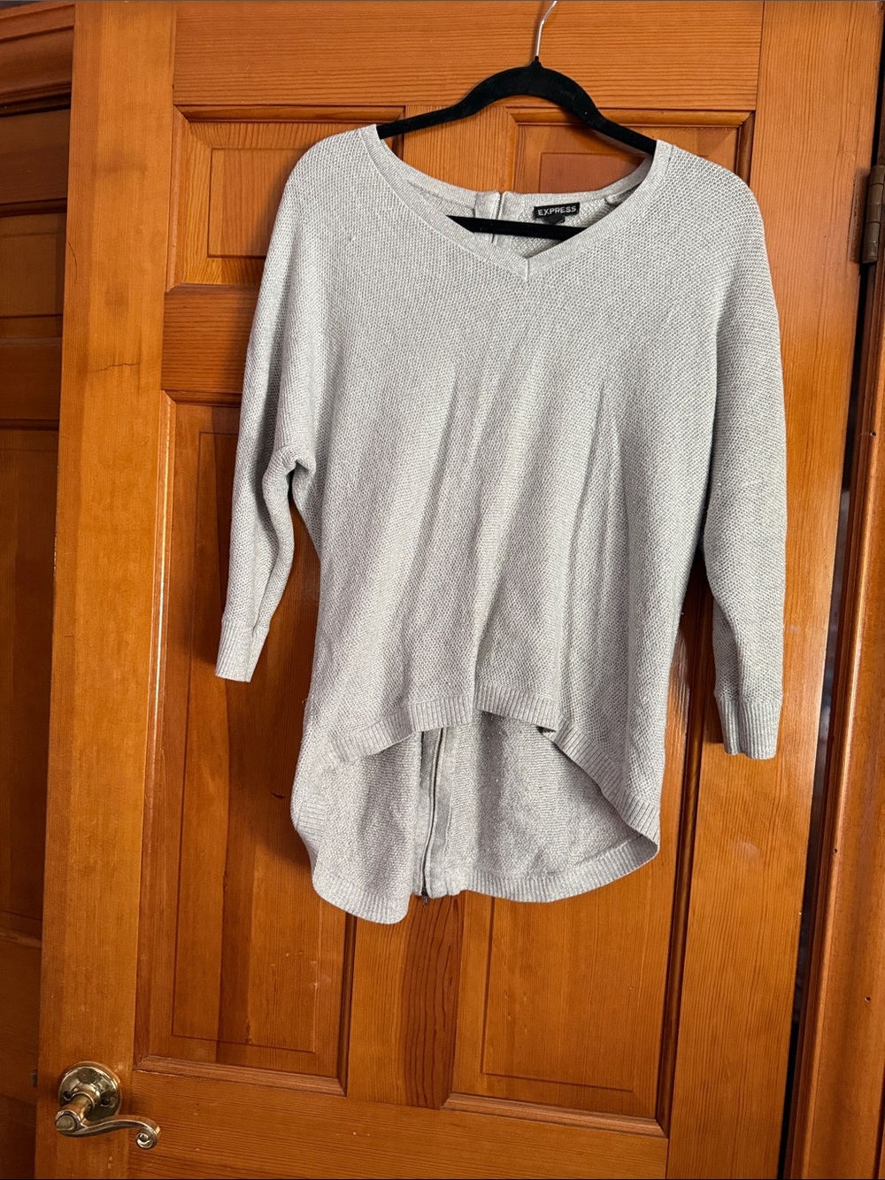 Express Silver Heather Knit V-Neck Sweater